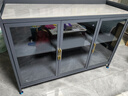 帥仕廚房用具置物架櫥柜玻璃餐邊收納柜儲物柜碗柜落地多功能微波爐架 灰3層長(cháng)120【免釘組裝+3C玻璃+巖板】 曬單實(shí)拍圖