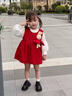 G.duck小黃鴨女童套裝春秋款連衣裙周歲女寶寶公主裙禮服兒童秋冬兩件套 紅色 73 (建議身高63-73CM) 曬單實(shí)拍圖