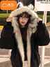 棉致座山雕貓耳朵連帽棉服女冬季加厚高級感棉衣羽棉襖絨服外套派克服 381黑色【高品質(zhì)】 M 105-120斤 曬單實(shí)拍圖