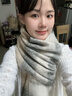 七色紡圍巾女冬保暖防風(fēng)防寒格子披肩女生日禮物送女朋友圍脖 灰白條紋 曬單實(shí)拍圖