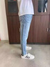 高端牛仔褲男潮牌修身小腳褲彈力休閑潮流百搭男士九分褲夏季薄款 淺藍色【彈力棉】 常規 29 【腰圍2尺2】 曬單實(shí)拍圖