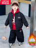 樂(lè )芭鼠男童套裝三件套加絨加厚秋冬季帥氣男孩衣服兒童棉衣外套衛衣褲子 黑色（棉衣外套+衛衣+褲子） 120 碼 曬單實(shí)拍圖
