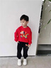 WASSUP WKENG聯(lián)名兒童紅色加絨圓領(lǐng)衛衣套裝2026馬年12歲男女童本命年拜年衣服 紅色+黑褲子（春秋款） 130 130cm 兒童尺碼推薦【46-55斤】 曬單實(shí)拍圖