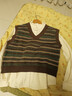 茵曼北極絨保暖條紋毛衣馬甲女2025秋冬款復古V領(lǐng)疊穿針織咖啡綠M 曬單實(shí)拍圖