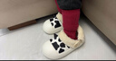 幸?，旣悾–heerful Mario）奶牛兒童棉拖鞋防水男童秋冬室內家居鞋毛毛拖鞋包跟寶寶女孩冬季 曬單實(shí)拍圖
