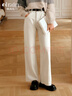 Olrain歐芮兒奶白色牛仔褲女冬季新款氣質(zhì)休閑闊腿褲 奶白色 S 曬單實(shí)拍圖