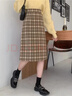 BMOI復古格子毛呢開(kāi)叉半身裙秋冬格子裙高腰顯瘦遮胯百搭a字裙中長(cháng)裙 黃格 M 曬單實(shí)拍圖