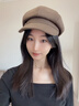 七色紡貝雷帽女秋冬季帽子女八角帽女士報童畫(huà)家帽鴨舌貝雷帽 咖啡色 曬單實(shí)拍圖