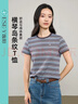 逸陽(yáng)（ESE-Y）橫琴島條紋短袖T恤女2026春新款撞色圓領(lǐng)正肩顯瘦內搭打底衫 藍條 XL 曬單實(shí)拍圖