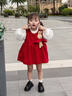 G.duck小黃鴨女童套裝春秋款連衣裙周歲女寶寶公主裙禮服兒童秋冬兩件套 紅色 73 (建議身高63-73CM) 曬單實(shí)拍圖