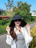 CACUSS大帽檐防曬帽子女士夏季防紫外線(xiàn)遮陽(yáng)漁夫帽戶(hù)外沙灘太陽(yáng)帽 黑中 曬單實(shí)拍圖