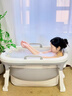 奔麥泡澡桶成人洗澡桶盆嬰兒游泳桶家用折疊浴缸兒童洗澡神器寶寶浴桶 （免安裝 加厚）1.02米折疊浴缸 曬單實(shí)拍圖