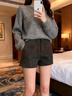 圣羅地奧毛呢短褲毛呢短褲女秋冬2025新款韓版高腰百搭直筒靴褲呢子外穿打 深灰色 M 曬單實(shí)拍圖