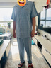 韓彩睡衣男春秋純棉薄款翻領(lǐng)男士家居服套裝 淺蘭（順滑款）  2XL  曬單實(shí)拍圖