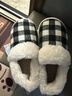 樸西月子鞋女款棉鞋室內家居女士棉拖鞋包跟保暖冬季毛絨拖鞋女情侶款 黑白格 45 【44-45】 曬單實(shí)拍圖