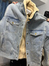 UR2026春季新款男裝休閑撞色加厚絨感翻領(lǐng)口袋牛仔外套UUY850030 灰藍 M 曬單實(shí)拍圖