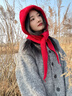 偶森紅色巴拉克拉法帽子女冬季保暖毛線(xiàn)帽圍巾一體連帽圍脖針織帽秋冬 曬單實(shí)拍圖