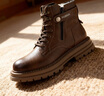 JASONWOOD奢侈品男鞋馬丁靴男款冬季新款真皮保暖棉鞋男高幫休閑加絨雪地靴 棕色加絨款【順豐包郵】 皮鞋碼 42 (260mm) 曬單實(shí)拍圖