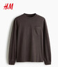 H&M男裝T恤春季寬松版型圓領(lǐng)水洗感長(cháng)袖上衣打底衫1300523 深棕色 2XL 180/124 曬單實(shí)拍圖