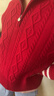 納維凱爾意大利小帆船女士全羊毛通勤毛衣半開(kāi)領(lǐng)針織衫2334044501 紅 M  曬單實(shí)拍圖