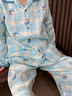 全棉時(shí)代【超柔控溫衣】2026新款男女兒童超柔雙層紗布家居套裝家居服 藍格茶杯牛角包 (100%棉超柔)  110 曬單實(shí)拍圖