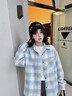頂峰保羅（Dingfengbaoluo）格子襯衫男款春季美式高級感痞帥條紋長(cháng)袖休閑外套DCS09淺藍XL 曬單實(shí)拍圖