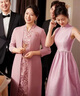 紫魅俏年輕喜婆婆婚宴裝媽媽婚禮服結婚喜服2025春秋季高貴假兩件連衣裙 藕粉色【七分袖】 2XL (建議125-135斤) 曬單實(shí)拍圖