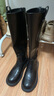 ZHR長(cháng)筒靴女冬不過(guò)膝西部騎士靴平底皮帶扣顯瘦加絨靴子FK28A黑色38 曬單實(shí)拍圖