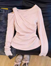 韓系假兩件露肩長(cháng)袖t恤女春季2026新款內搭打底衫收腰巨好看上衣 粉色 L 曬單實(shí)拍圖