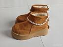 靖話(huà)復古加絨雪地靴女2025新款小個(gè)子增高保暖東北棉鞋冬季勃肯短靴子 駝色【加絨加厚】 36 (230mm) 曬單實(shí)拍圖