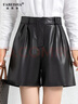 法貝莎品牌真皮短褲女秋冬新款高腰寬松綿羊皮顯瘦時(shí)尚百搭休閑褲 黑色 L （2尺1或27） 曬單實(shí)拍圖
