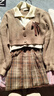 雪妃藍琪（XUEFEILANQI）秋冬連衣裙女裝2025新款學(xué)院風(fēng)針織毛衣套裝裙子小個(gè)子小香風(fēng)穿搭 奶咖色上衣+咖色格子裙 XL 【建議115-130斤】 曬單實(shí)拍圖