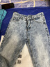 高端牛仔褲大理石紋cleanfit微喇雪花紋通勤男士百搭長(cháng)褲韓版潮流 藍色 M 曬單實(shí)拍圖
