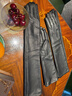金色瓏玥觸控屏幕長(cháng)版真皮手套頭層綿羊皮秋冬加絨厚女士式過(guò)肘臂套特黑加 [非觸]黑35cm薄里 L 曬單實(shí)拍圖