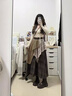 格子半身裙女春新款高腰遮胯不規則拼接復古大擺a字長(cháng)裙時(shí)尚百搭 咖色 均碼 （80-150斤） 曬單實(shí)拍圖