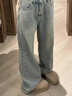 茸耀滿(mǎn)天星褲子 淺色燙鉆直筒牛仔褲女冬季加絨寬松顯瘦時(shí)尚滿(mǎn)天星設 淺藍色 S 曬單實(shí)拍圖
