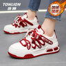 唐獅（TonLion）女鞋冬季鞋子女厚底板鞋女士休閑老爹鞋女款運動(dòng)鞋 白紅加絨38 曬單實(shí)拍圖