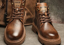 DDeiet男馬丁靴新款秋冬季復古英倫風(fēng)高幫工裝鞋加絨棉靴休閑中幫高皮鞋 紅棕色【四季款】 40 【標準運動(dòng)鞋碼】 曬單實(shí)拍圖