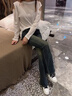 魯雅爾美式復古微喇叭牛仔褲女秋冬季加絨加厚高腰百搭顯瘦小個子闊腿褲 水泥灰 常規 L 曬單實拍圖