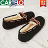 卡帝樂(lè )鱷魚(yú)（CARTELO）秋冬羊毛豆豆鞋女加絨毛毛棉鞋真皮平底保暖孕婦媽媽鞋一腳蹬瓢鞋 黑色 羊京絨 40 曬單實(shí)拍圖