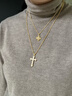 老鋪黃金古法手工足金項鏈·十字架1號鉆飾吊墜（金鏈款） 大號金重約25.2g 曬單實(shí)拍圖