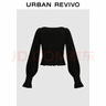 UR2026春季新款女裝魅力絨面泡泡袖鉆扣短款針織衫UWG960022 正黑 M 曬單實(shí)拍圖