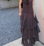 Massimo Dutti折扣升級2026女裝簡(jiǎn)約無(wú)袖V領(lǐng)長(cháng)款飄逸荷葉邊連衣裙06687504 巧克力色 XS (34) (165/80A) 曬單實(shí)拍圖