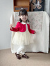 英氏（YEEHOO）嬰幼兒分體套裝女寶可愛(ài)紗裙蛤套春秋長(cháng)袖假兩件上衣時(shí)髦紅色童裝 紅白 90 cm 曬單實(shí)拍圖