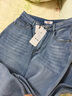紅蜻蜓加絨加厚藍色窄版直筒牛仔褲女春秋冬微胖梨形小個(gè)子顯瘦闊腿褲子 淺藍色 加絨 加長(cháng) L （106-120斤） 曬單實(shí)拍圖