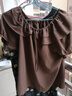 邦菲爾時(shí)尚氣質(zhì)荷葉邊一字肩雪紡襯衫女夏季新款寬松減齡顯瘦短袖t桖潮 咖色 3XL 建議140-160斤 曬單實(shí)拍圖