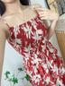 茵曼（INMAN）海邊度假風(fēng)印花打攬吊帶連衣裙2026春季女裝新款無(wú)袖新年紅色裙子 紅色 S 曬單實(shí)拍圖
