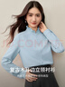 尚都比拉【木耳邊領(lǐng)口】2025年秋季立領(lǐng)肩部捏褶門(mén)襟單排扣壓褶袖口襯衫 曬單實(shí)拍圖