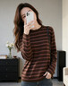 NAOTIEA納奧蒂爾小帆船條紋圓領(lǐng)打底T恤衫女2026春秋款品牌保暖內搭上衣 粉咖色 M  ( 建議80-105斤） 曬單實(shí)拍圖