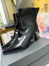 達芙妮復古尖頭短靴新款百搭瘦瘦靴細跟皮靴4025605036 黑色    39    曬單實(shí)拍圖